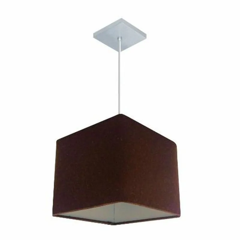 Lustre Pendente Quadrado Vivare Md-4058 Cúpula Em Tecido 21/25x25cm - Bivolt Café 127/220v
