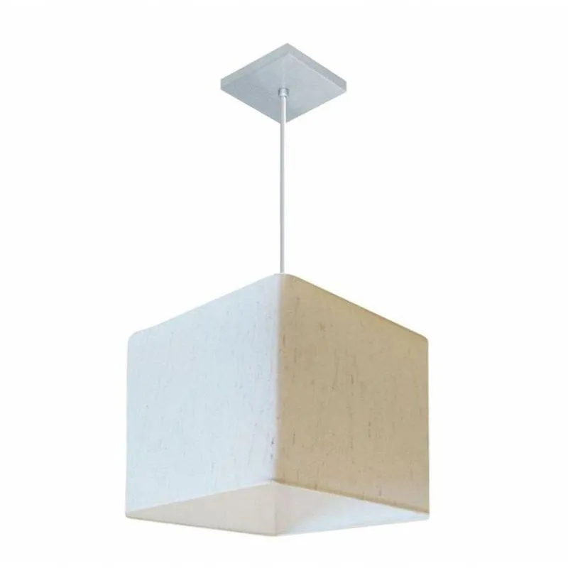 Lustre Pendente Quadrado Vivare Md-4058 Cúpula Em Tecido 21/25x25cm - Bivolt Linho Bege 127/220v