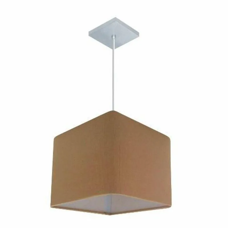 Lustre Pendente Quadrado Vivare Md-4058 Cúpula Em Tecido 21/25x25cm - Bivolt Palha 127/220v