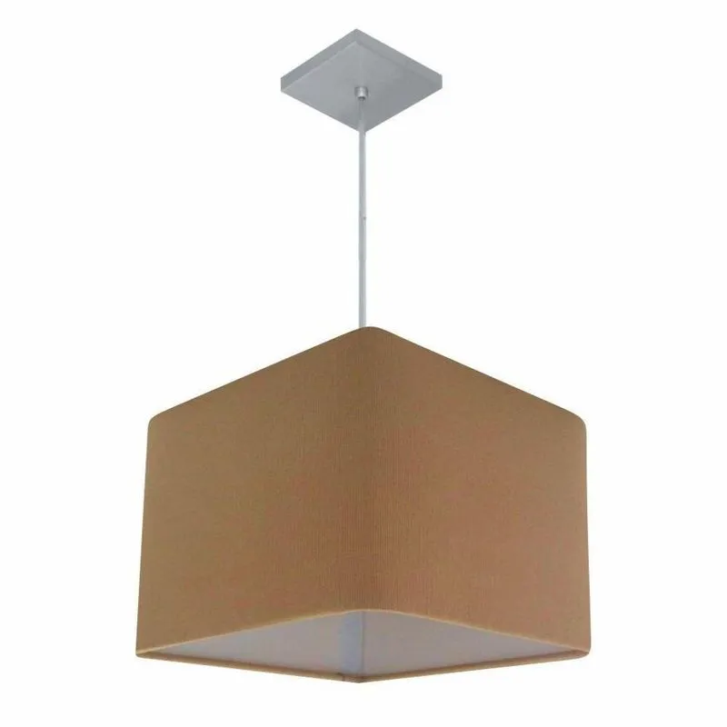 Lustre Pendente Quadrado Vivare Md-4059 Cúpula Em Tecido 21/35x35cm - Bivolt Palha 127/220v