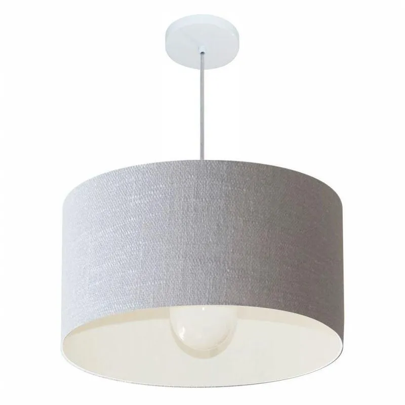 Lustre Pendente Cilíndrico MD-4069 Cúpula Em Tecido 50x30cm Bivolt Rústico-cinza Vivare Brasil