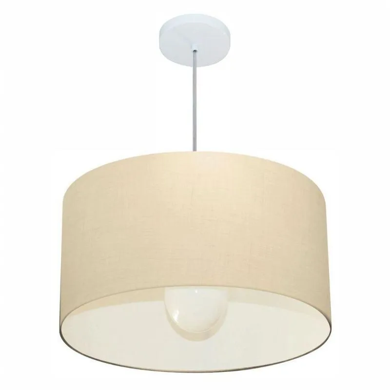 Lustre Pendente Cilíndrico Free Lux Com Cúpula Em Algodão-cru Branco Para Áreas Internas Vivare