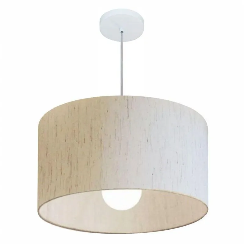 Lustre Pendente Cilíndrico MD-4069 Cúpula em Tecido 50x30cm Bivolt Linho Bege Vivare Brasil
