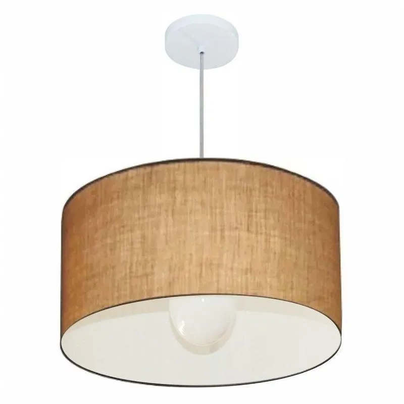 Lustre Pendente Cilíndrico Free Lux Com Cúpula Em Tecido E Fio Ajustável Branco Vivare Brasil
