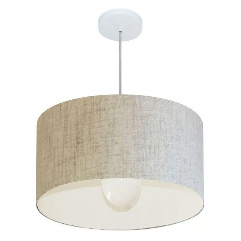 Lustre Pendente Cilíndrico MD-4069 Com Cúpula Em Tecido 50x30cm Bivolt Bege Vivare Brasil Iluminação