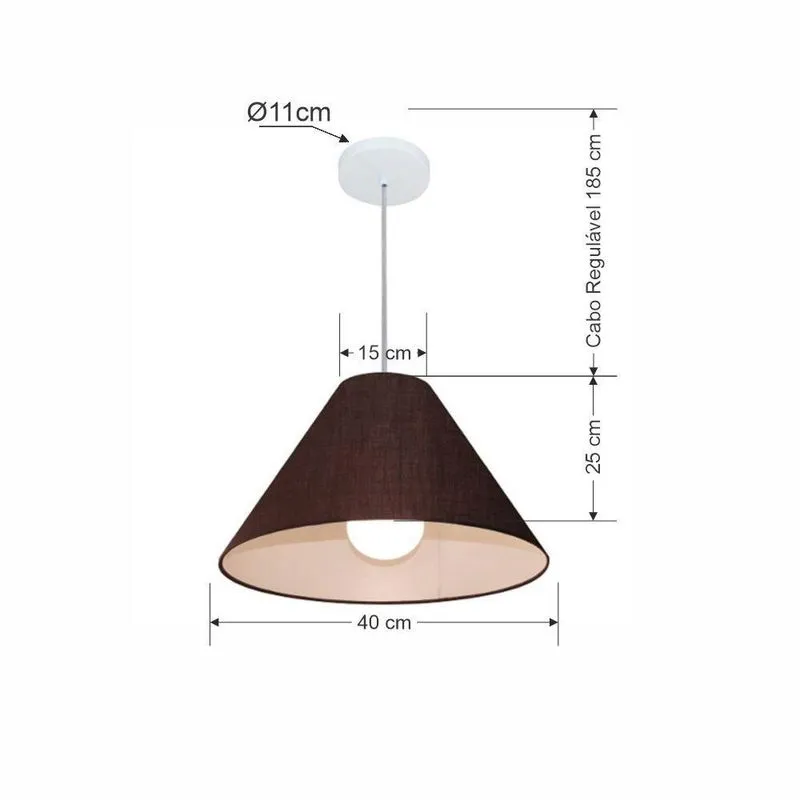 Lustre Pendente MD-4078 Cúpula em Tecido Cone Pequeno Bivolt Café Vivare Brasil Iluminação