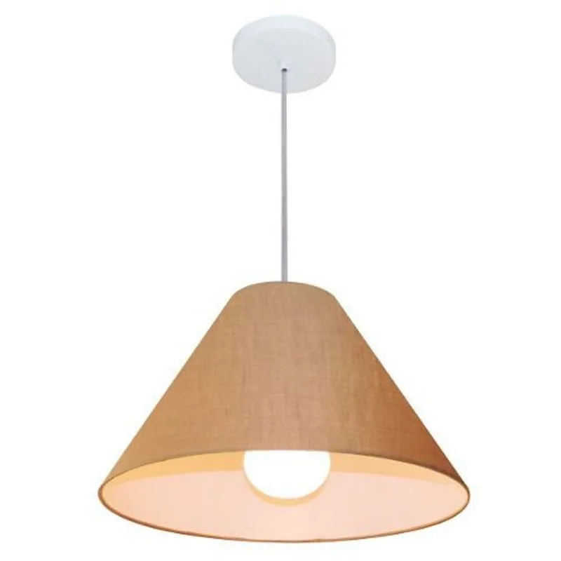 Lustre Pendente Cone Md-4078 Tecido 25/40x15cm Bivolt Palha