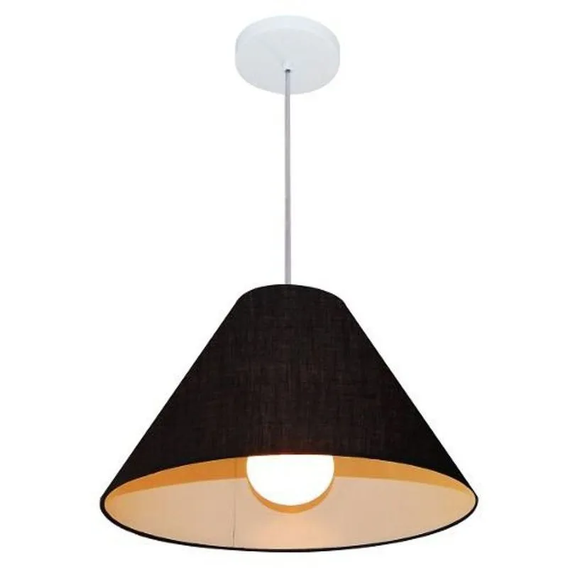 Lustre Pendente MD-4078 Cúpula em Tecido Cone 25-40x15cm Bivolt Preto Vivare Brasil Iluminação
