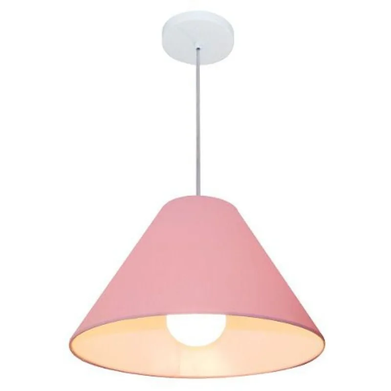 Lustre Pendente Cone Md-4078 25/40x15cm Bivolt Rosa Bebê