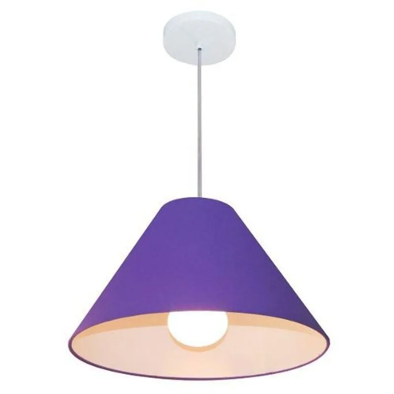 Lustre Pendente Cone Md-4078 Tecido 25/40x15cm Bivolt Roxo