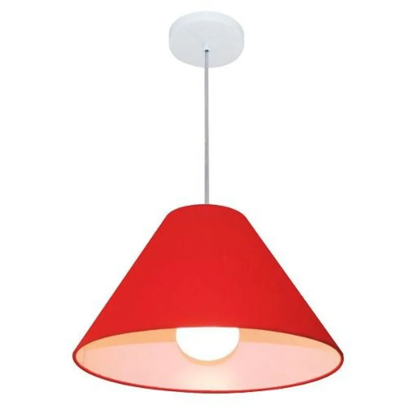 Lustre Pendente MD-4078 Cúpula em Tecido Cone Pequeno Vermelho Vivare Brasil Iluminação