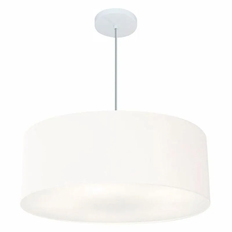 Lustre Pendente Cilíndrico MD-4079 Cúpula Em Tecido 60x21cm Grande Branco Vivare Brasil Iluminação