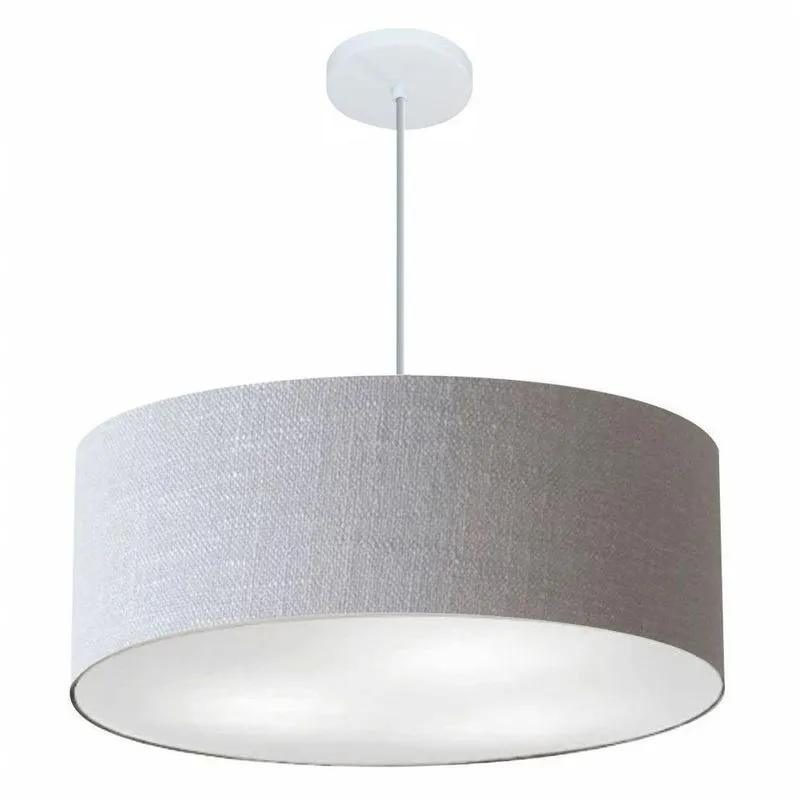 Lustre Pendente Cilíndrico MD-4079 Cúpula Em Tecido 60x21cm Bivolt Rústico-Cinza Vivare Brasil