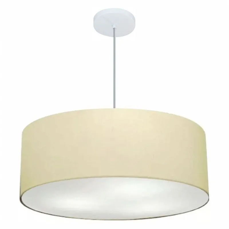 Lustre Pendente Cilíndrico MD-4079 Cúpula Tecido 60x21cm Grande Bivolt Algodão Cru Vivare Brasil