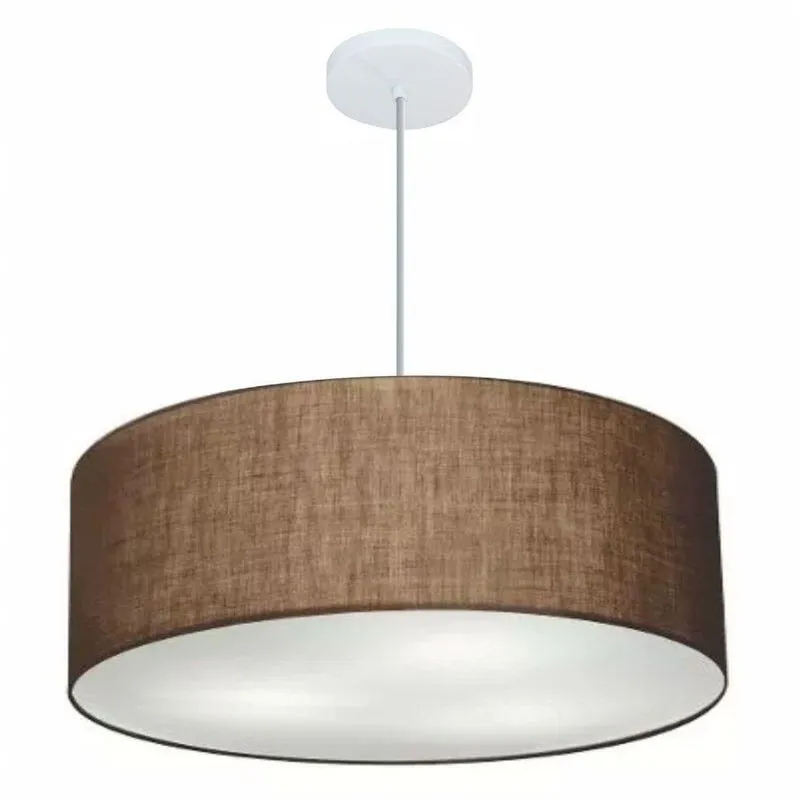 Lustre Pendente Cilíndrico MD-4079 Cúpula em Tecido 60x21cm Bivolt Café Vivare Brasil Iluminação