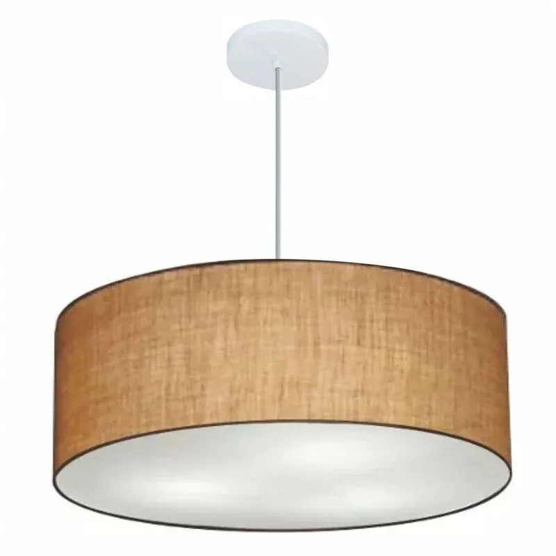Lustre Pendente Cilíndrico MD-4079 Cúpula Em Tecido 60x21cm Bivolt 110V-220V Palha Vivare Brasil