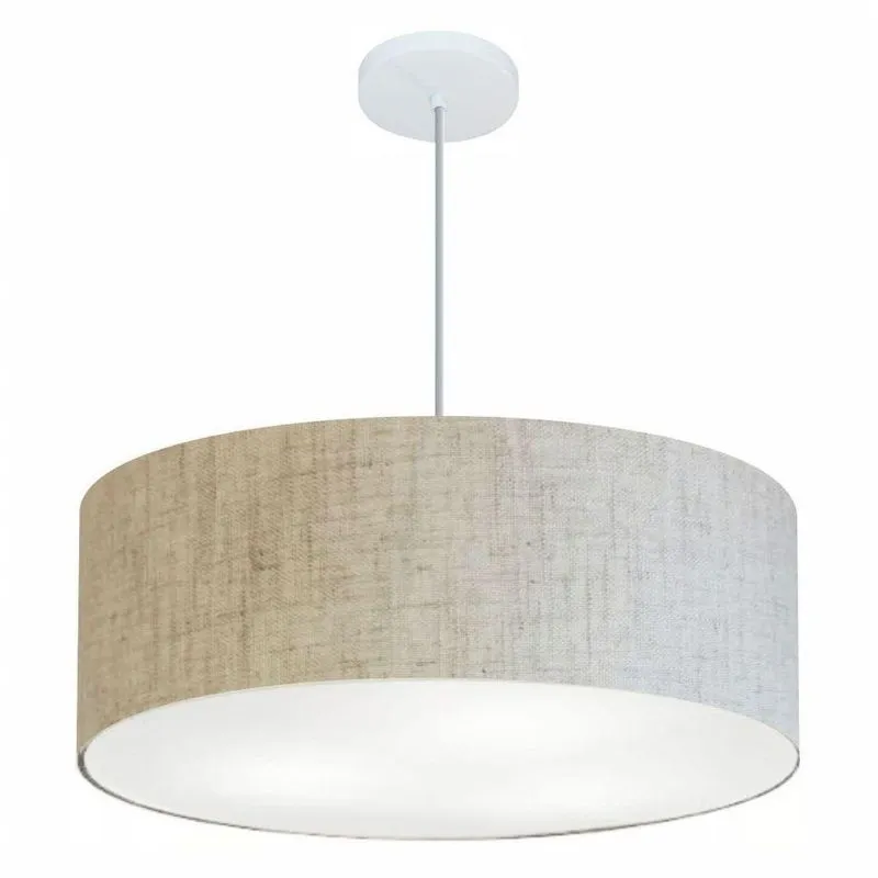 Lustre Pendente Cilíndrico MD-4079 Cúpula em Tecido 60x21cm Bivolt 110V-220V Rústico-Bege Vivare