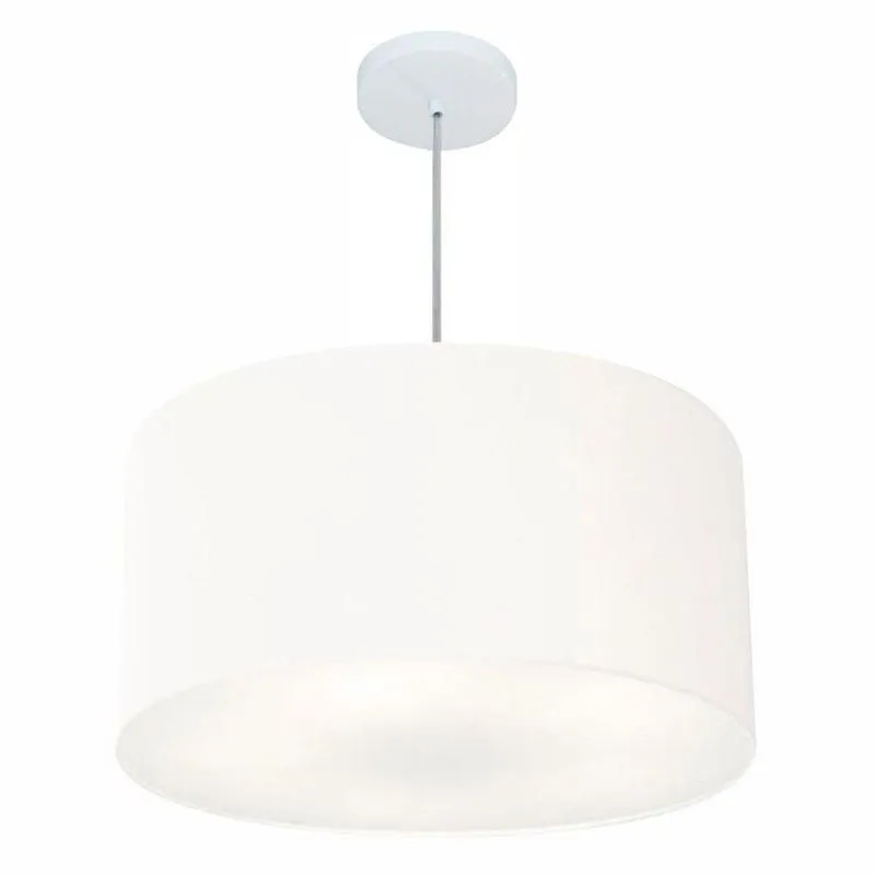 Lustre Pendente Cilíndrico MD-4080 Cúpula Em Tecido 60x30cm Bivolt 110V-220V Branco Vivare Brasil