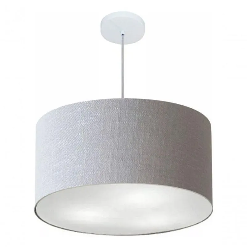 Lustre Pendente Cilíndrico MD-4080 Cúpula em Tecido 60x30cm Grande Rústico-Cinza Vivare Brasil