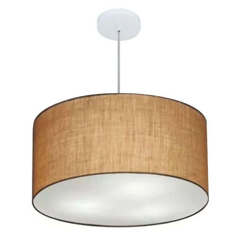 Lustre Pendente Cilíndrico Vivare Md-4080 Cúpula Em Tecido 60x30cm - Bivolt Palha 127/220v