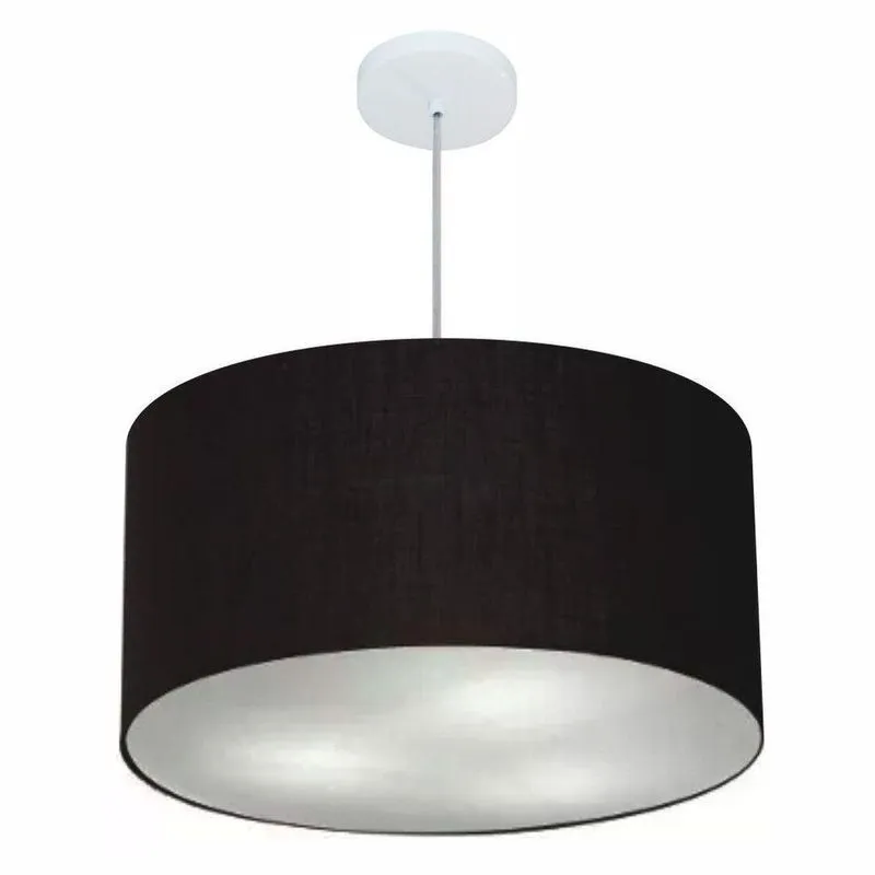 Lustre Pendente Cilíndrico MD-4080 Cúpula em Tecido 60x30cm Bivolt Preto Vivare Brasil Iluminação
