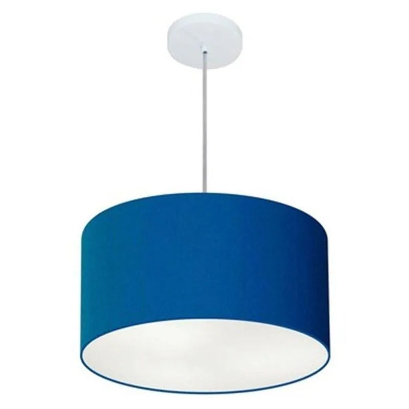 Lustre Pendente Cilíndrico MD-4099 Cúpula Em Tecido 40x25cm Bivolt 110V-220V Azul-Marinho Vivare