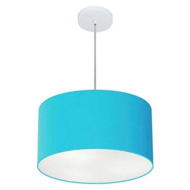Lustre Pendente Cilíndrico MD-4099 Cúpula em Tecido Bivolt Turquesa Vivare Brasil Iluminação