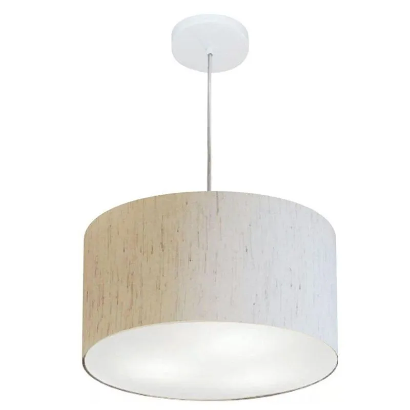 Lustre Pendente Cilíndrico MD-4099 Cúpula em Tecido 40x25cm Bivolt 110V-220V Linho Bege Vivare