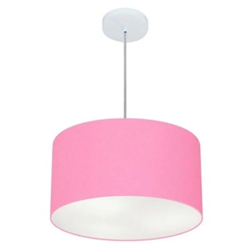 Lustre Pendente Cilíndrico MD-4099 Cúpula em Tecido 40x25cm Bivolt 110V-220V Rosa-bebê Vivare Brasil