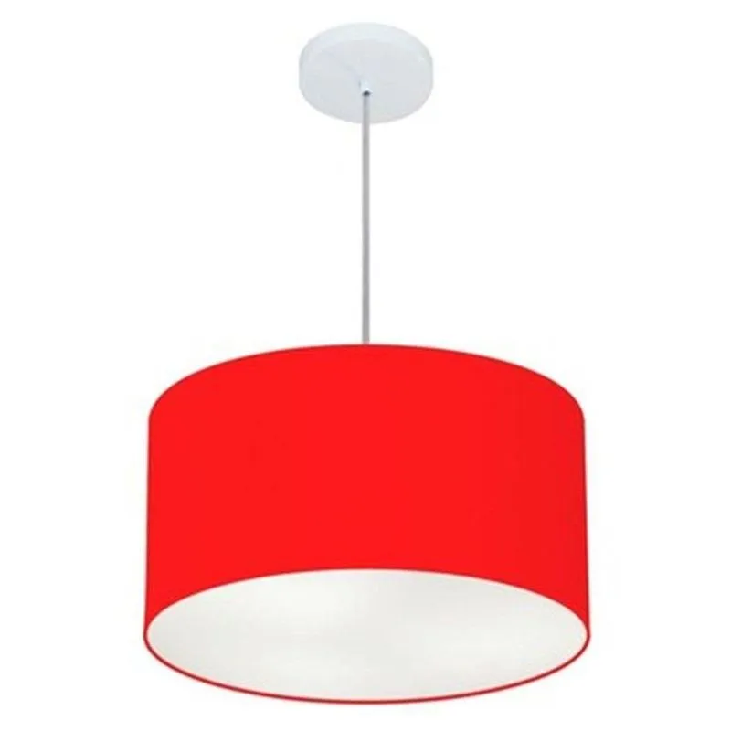 Lustre Pendente Cilíndrico MD-4099 Cúpula em Tecido 40x25cm Bivolt 110V-220V Vermelho Vivare Brasil