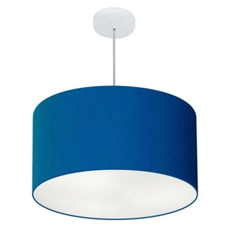 Lustre Pendente Cilíndrico MD-4100 Com Cúpula Em Tecido 50x25cm Bivolt Azul-Marinho Vivare Brasil