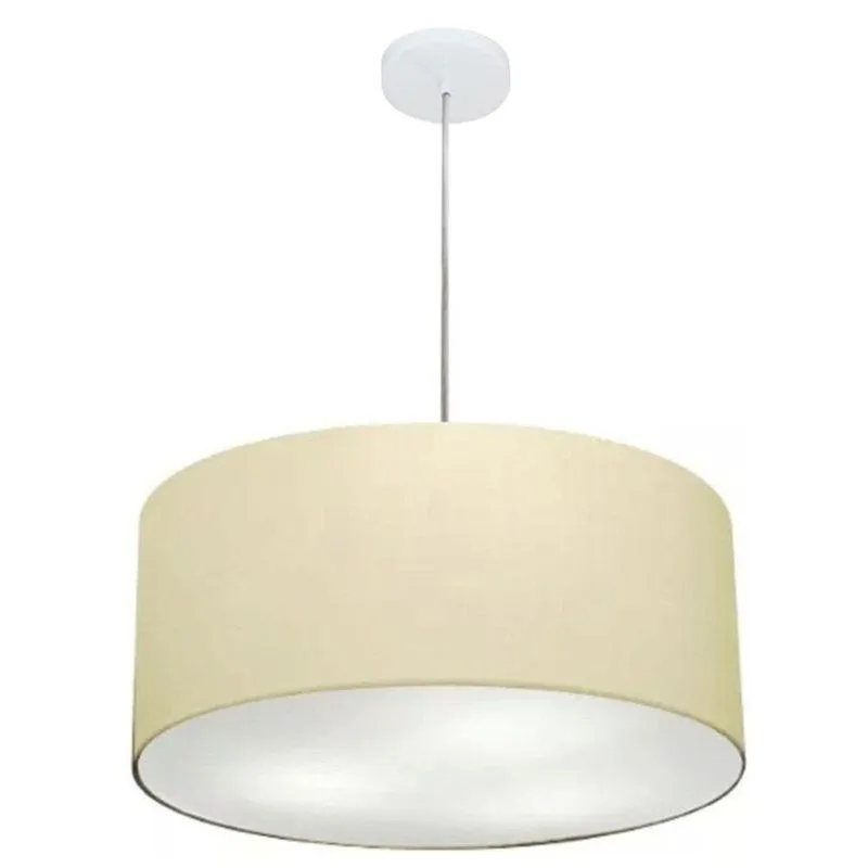 Lustre Pendente Cilíndrico MD-4100 Com Cúpula Em Tecido 50x25cm Bivolt Branco Vivare Brasil