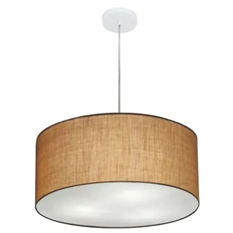 Lustre Pendente Cilíndrico MD-4100 Com Cúpula Em Tecido Bivolt Palha Vivare Brasil Iluminação