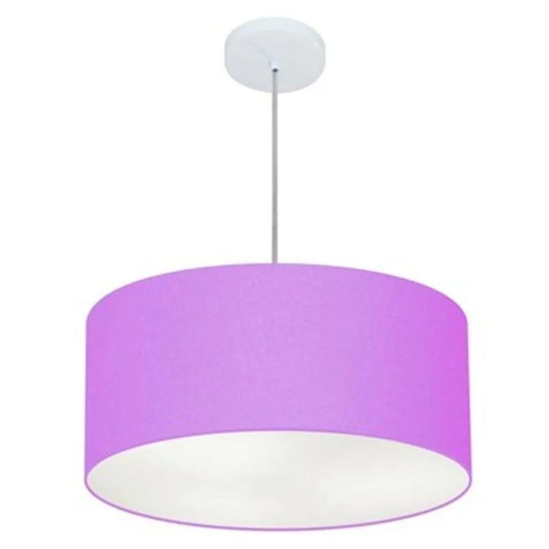 Lustre Pendente Cilíndrico MD-4100 Cúpula Em Tecido 50x25cm Bivolt 110V-220V Lilás Vivare Brasil