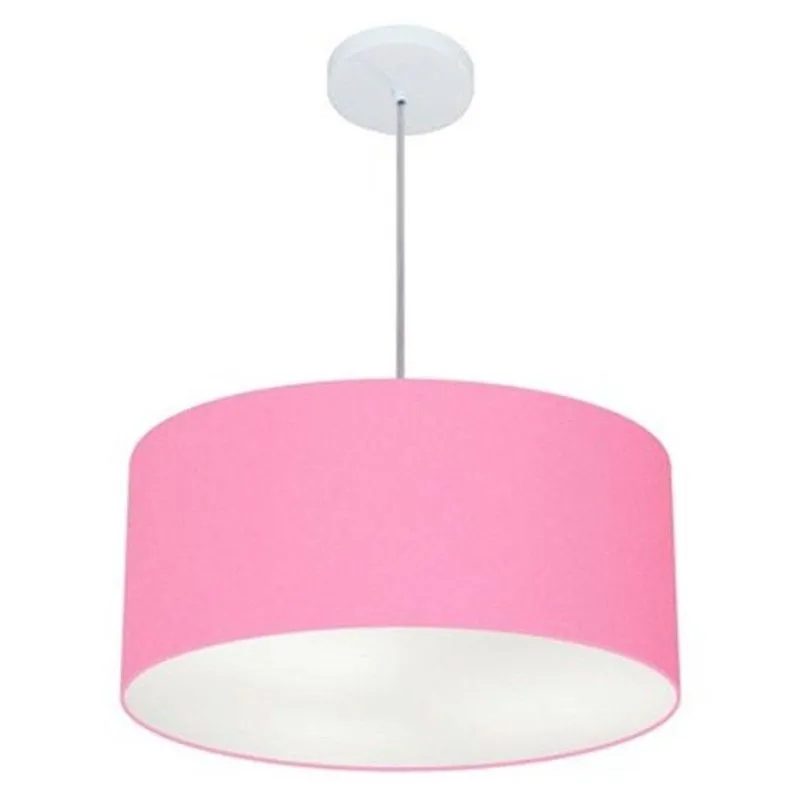 Lustre Pendente Cilíndrico MD-4100 Cúpula Em Tecido 50x25cm Bivolt 110V-220V Rosa-Bebê Vivare Brasil
