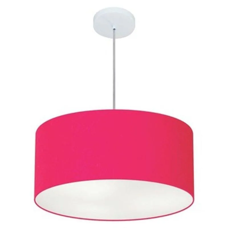 Lustre Pendente Cilíndrico MD-4100 Cúpula em Tecido 50x25cm Canopla Alumínio Pink Vivare Brasil