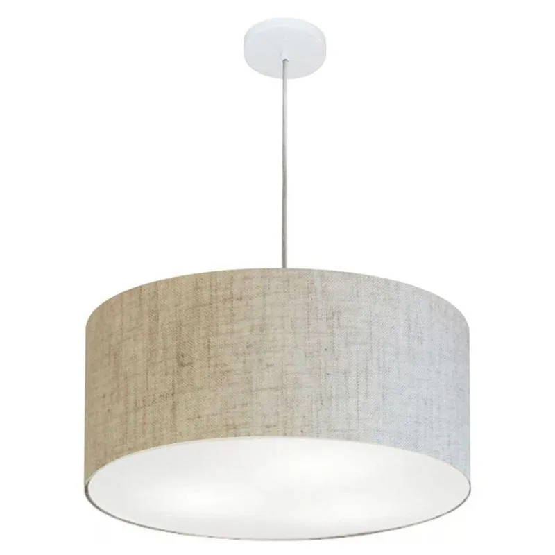 Lustre Pendente Cilíndrico MD-4100 Com Cúpula Em Tecido Bivolt Rústico-Bege Vivare Brasil Iluminação