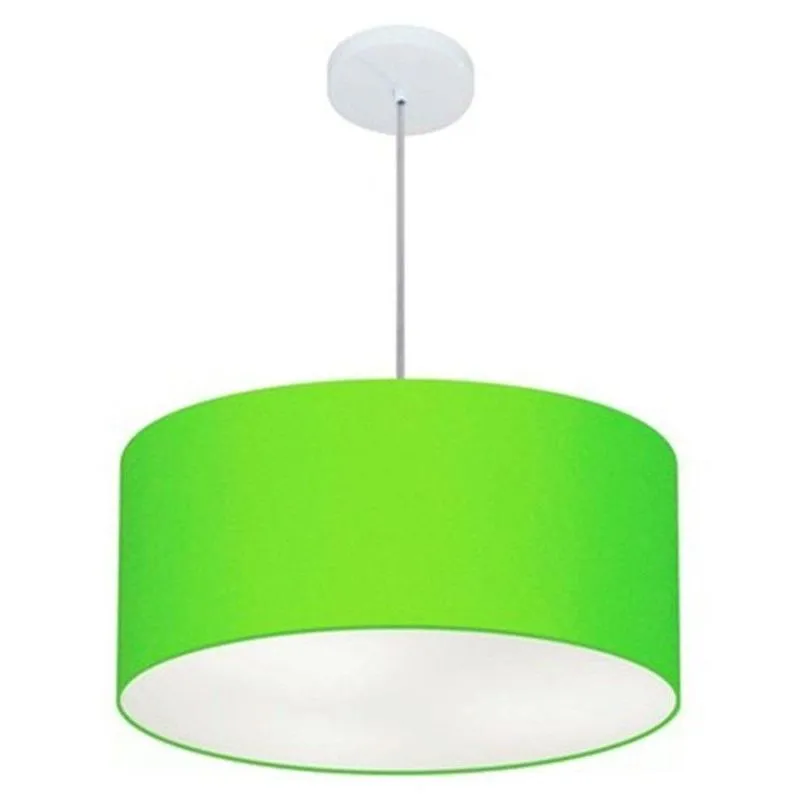 Lustre Pendente Cilíndrico MD-4100 Com Cúpula Em Tecido Bivolt Verde-Limão Vivare Brasil Iluminação