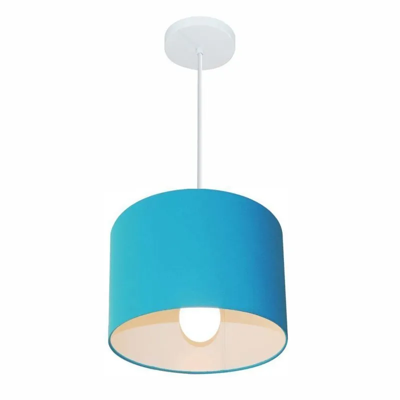 Lustre Pendente Cilíndrico MD-4113 Com Cúpula Em Tecido 30x25cm Bivolt Turquesa Vivare Brasil
