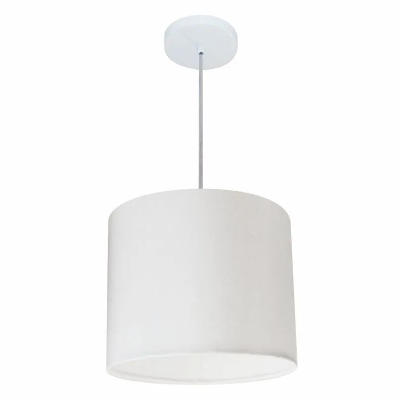 Lustre Pendente Cilíndrico Free Lux Para Mesa De Jantar Com Cúpula Em Tecido Branco Vivare Brasil