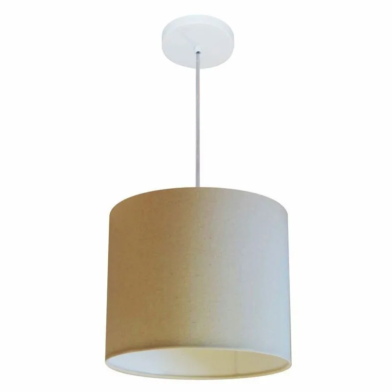 Lustre Pendente Cilíndrico Free Lux Para Mesa De Jantar, Sala, Quarto, Churrasqueira E Balcão. Algodão-crú Tam: 30x25cm