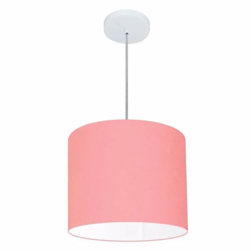 Lustre Pendente Cilíndrico Free Lux Para Mesa De Jantar, Sala, Quarto, Churrasqueira E Balcão. Rosa-bebê Tam: 30x25cm