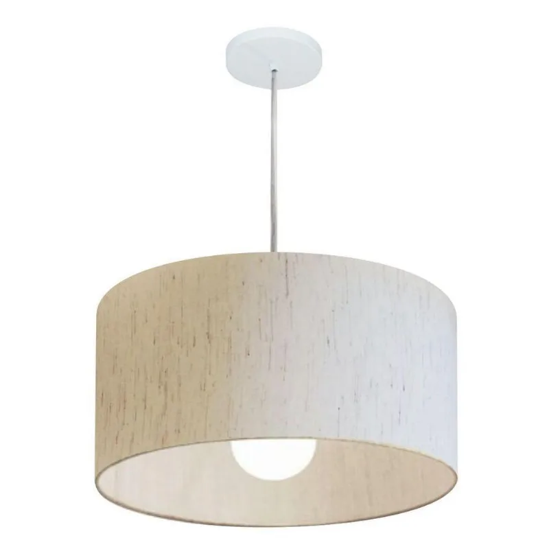 Lustre Cilíndrico Md-4203 Tecido 45x21cm Bivolt Linho Bege - Vivare Brasil Iluminação