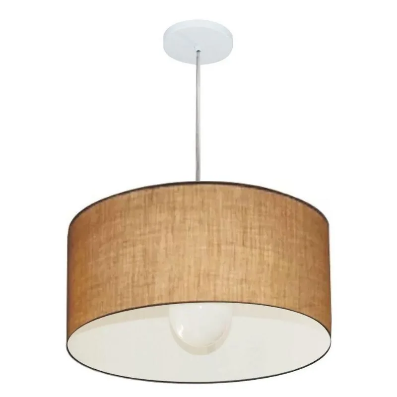 Lustre Cilíndrico Md-4203 Tecido 45x21cm Bivolt Palha - Vivare Brasil Iluminação