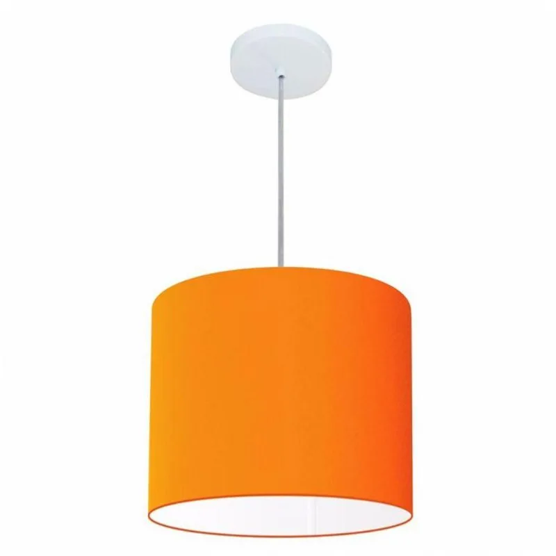 Lustre Cilíndrico Md-4143 Tecido 35x25cm Bivolt Laranja - Vivare Brasil Iluminação