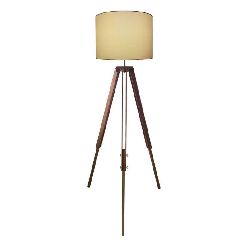 Luminária Chão Tripé Base Madeira 40x30cm Bivolt Algodão Crú - Vivare Brasil Iluminação