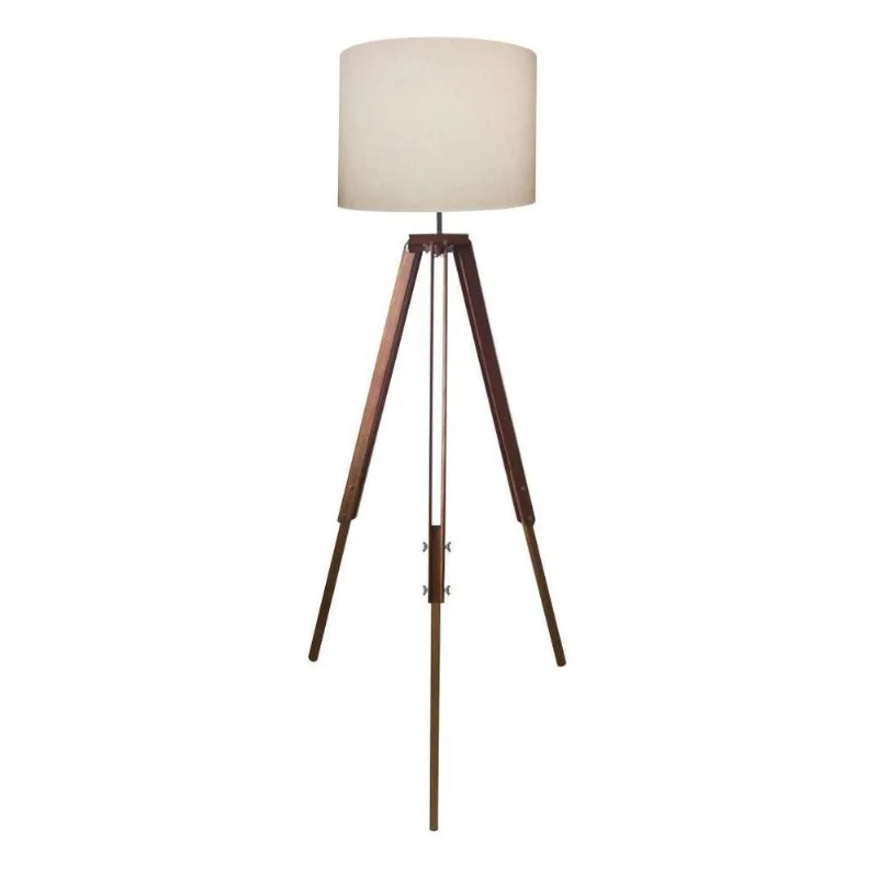 Luminária Chão Tripé Base Madeira 40x30cm Bivolt Branco - Vivare Brasil Iluminação