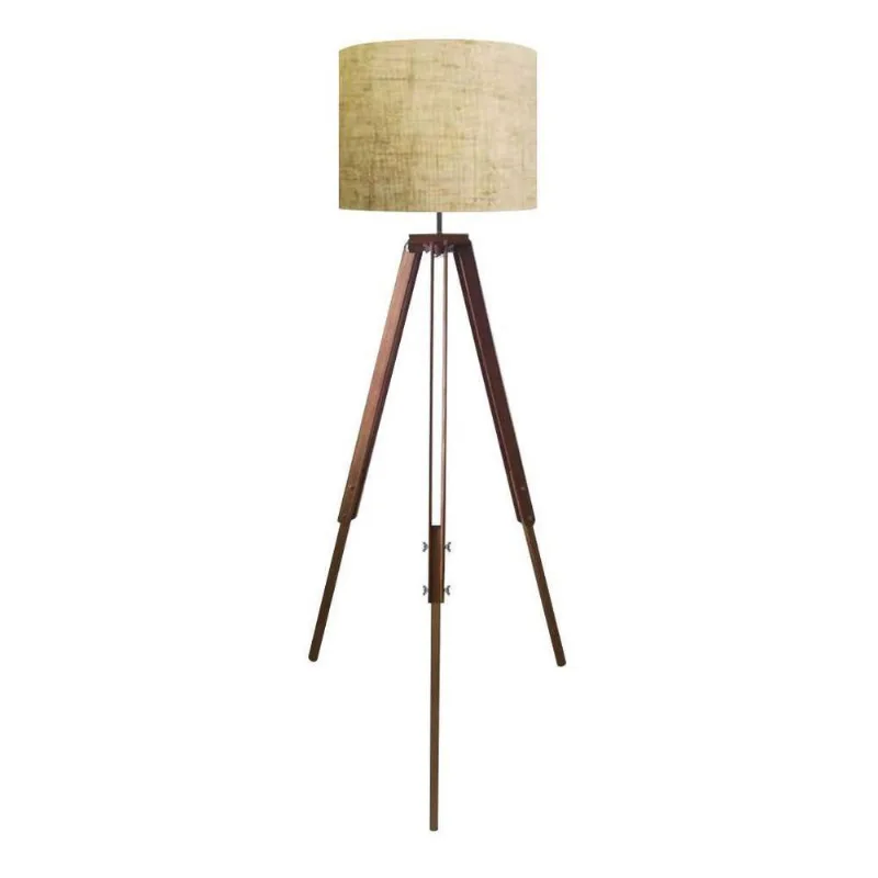 Luminária Chão Tripé Base Madeira 40x30 Bivolt Rústico Bege - Vivare Brasil Iluminação