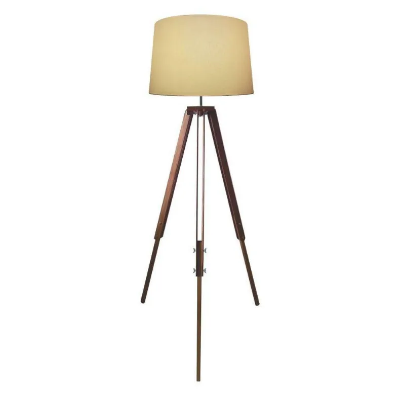 Luminária Chão Tripé Base Madeira 40x45cm Bivolt Algodão Crú - Vivare Brasil Iluminação