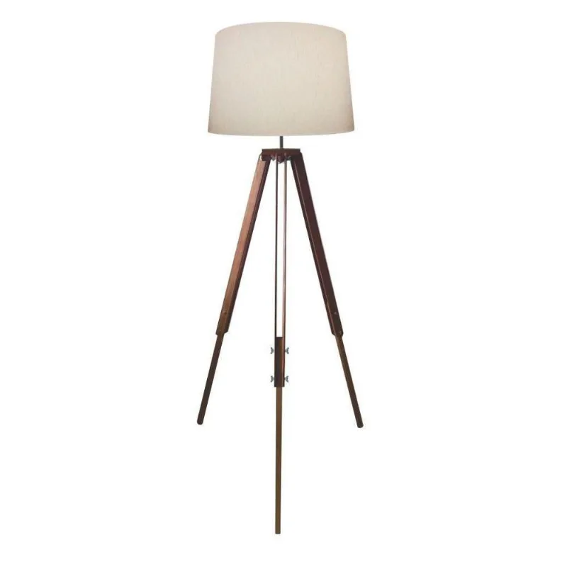 Luminária Chão Tripé Base Madeira 40x45cm Bivolt Branco - Vivare Brasil Iluminação